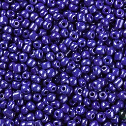 Blue Glass Seed Beads, Opaque Colors Lustered, Round, Blue, 4mm, Hole: 1.5mm, about 4500pcs/pound