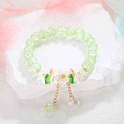 Бледно-Зеленый Круглые бусины из стекла с ромашками и трещинами, растягивающиеся браслеты, Браслеты с подвесками из сплава и цепочкой для женщин, бледно-зеленый, внутренний диаметр: 2-1/2 дюйм (6.5 см)