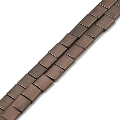 Coffee Plated Electroplated Frosted Non-magnetic Synthetic Hematite Beads Strands, Square, 2-Hole, Coffee Plated, 5x5x2mm, Hole: 0.8mm, about 74pcs/strand, 15.75 inch(40cm)