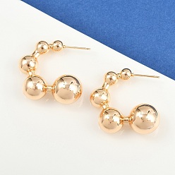 Настоящее золото 18K Латунь серьги, с-образный с круглым, реальный 18 k позолоченный, 30.5x12.5 мм