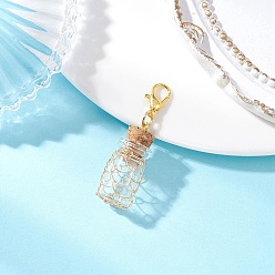 Золотой Подвеска из стеклянной бутылки желаний, обернутой медной проволокой, с цинковым сплавом застежками омаров коготь, золотые, 39.5 мм