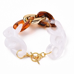 Белый Акриловые браслеты-цепочки с кубинскими звеньями, обуздать цепи браслеты, с пластиковыми вставками CCB и застежками из сплава, белые, 8 дюйм (20.2 см)