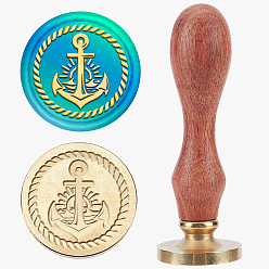 Anchor & Helm Набор сургучной печати, печать сургучом твердой латунной головки, деревянная ручка ретро латунный штамп комплект съемный, для конвертов приглашений, подарочная карта, якорь и штурвал, 83x22 мм, штампы: 25x14.5 мм