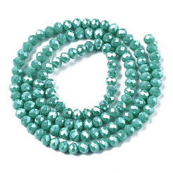 Medium Turquoise Electroplate Glass Beads Strands, Pearl Luster Plated, Faceted, Rondelle, Medium Turquoise, 3x2mm, Hole: 0.8mm, about 165~169pcs/strand, 15~16 inch(38~40cm)