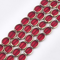 Red Electroplate Glass Beads Strands, Edge Plated, Oval, Red, 17x14x4.5mm, Hole: 1.2mm, about 20pcs/strand, 12.9 inch