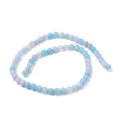Aquamarine Natural Striped Agate/Banded Agate Bead Strands, Round, Grade A, Dyed & Heated, Aquamarine, 6mm, Hole: 1mm, about 62~63pcs/strand, 14.5 inch