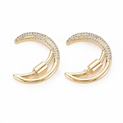 Real 18K Gold Plated Brass Keychain Clasps, Locking Carabiner, for Necklaces Making, Nickel Free, Moon, Real 18K Gold Plated, 28x23x2.5mm, Screw: 6x4.5mm