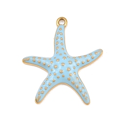 Light Sky Blue 304 Stainless Steel Enamel Pendants, Starfish Charms, Golden, Light Sky Blue, 25x21.5x4mm, Hole: 1.6mm