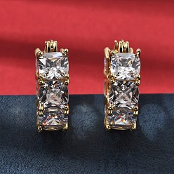 Настоящее золото 18K Квадратные серьги-кольца из латуни с микропаве из прозрачных кубических цирконий, долговечный, стойки покрытие, без свинца и без кадмия, реальный 18 k позолоченный, 20.5x21.5x7 мм
