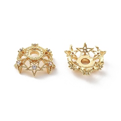 Золотой Колпачки для бусин из прозрачного кубического циркония из латуни, долговечный, стойки покрытие, цветок, золотые, 14x14x5 мм, отверстие : 3 мм