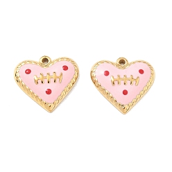 Pink Подвески из нержавеющей стали с эмалью и рисунком в стиле регби, сердце прелести, ионное покрытие (ip), реальный 304 k позолоченный, розовые, 18 мм, отверстие : 15.5x16.5x3 мм