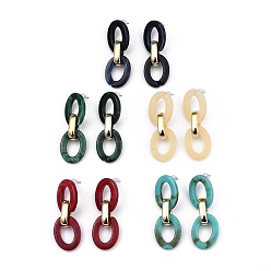 Mixed Color Acrylic & CCB Plastic Cable Chains Dangle Stud Earrings, with 304 Stainless Steel Pins and Plastic Ear Nuts, Oval, Golden & Stainless Steel Color, Mixed Color, 51x18.5mm, Pin: 0.7mm