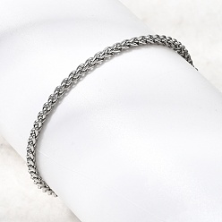 Нержавеющая Сталь Цвет Устойчивые к потускнению 304 браслеты из нержавеющей стали с цепочкой из пшеницы, с карабин-лобстерами , цвет нержавеющей стали, 7-1/2 дюйм (190 мм), 3 мм