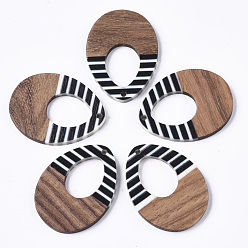 Черный Подвески из смолы и ореха, непрозрачный, воском, слеза, чёрные, 37.5x28.5x3.5 мм, отверстие : 2 мм