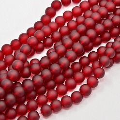 Dark Red Transparent Glass Bead Strands, Frosted, Round, Dark Red, 10mm, Hole: 1.3~1.6mm, about 80pcs/strand, 31.4 inch