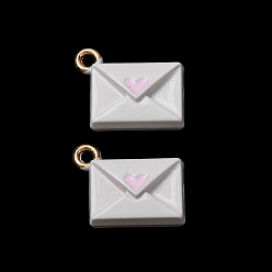 White Alloy Enamel Pendants, Envelope Charms, Golden, White, 11x13.5x5.5mm, Hole: 1.5mm