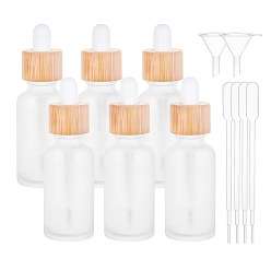 White DIY Essential Oil Bottle Kits, include Frosted Glass Dropper Bottles, Plastic Funnel Hopper & Dropper, Adhesive Stickers, White, Bottles: 10.1cm, capacity: 30ml, 6pcs/box