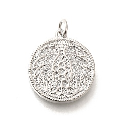 Платина Латунные микропаве прозрачные подвески с фианитом, с целью перехода в кольце, долговечный, без свинца и без кадмия, плоские круглые прелести, платина, 20x18x2.5 мм, отверстие : 3.5 мм