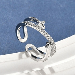 Платинированный Латунные микро проложить манжеты кольца кубического циркония, без кадмия, без никеля и без свинца, звезда, Реальная платина, 7 мм