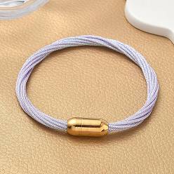 Лиловый 304 Браслеты из нержавеющей стали с полиэстеровым металлическим шнуром для женщин, с внутренней частью из рыбьей нити и магнитной застежкой, ионное покрытие (ip), сирень, 7-1/4 дюйм (18.3 см)