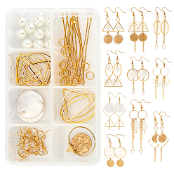 Golden DIY Geometry Themed Earring Making Kits, Including Natural White Shell & Stainless Steel Pendants, Glass Pearl Beads, Brass Linking Rings & Earring Hooks & Cable Chains, Golden