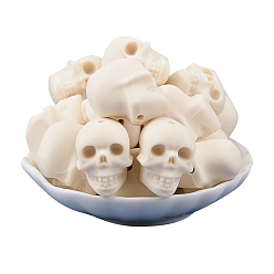 Floral White Skull Head Food Grade Silicone Beads, Floral White, 20x20x15.2mm