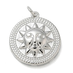 Платина Стойки обшивки латунные подвески, долговечный, без свинца и без кадмия, плоский круглый с солнечными чарами, с целью перехода в кольце, платина, 21.5x19x5 мм, отверстие : 3 мм