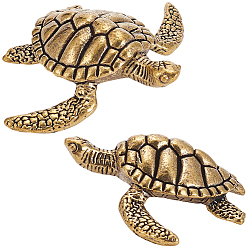 Or Antique 2 Décorations de tortues en laiton (pièces), pour la décoration de bureau à domicile, Or antique, 46x56x17mm