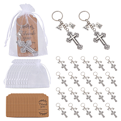 Платина 20шт. комплекты брелоков-крестиков из сплава, с 20шт. бумажной карточкой и 20шт. полиэстеровым пакетом, платина, 109 мм