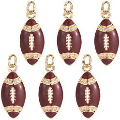 Real 18K Gold Plated 6Pcs Rack Plating Brass Micro Pave Cubic Zirconia Pendants, Rugby Charms, with Jump Ring and Enamel, Long-Lasting Plated, Cadmium Free & Lead Free, Real 18K Gold Plated, 20x9x3.5mm, Hole: 3mm