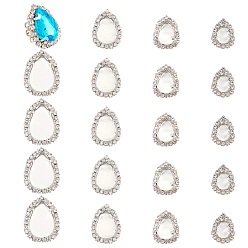 Платина 24шт 4 стиль латунный кабошон соединительная оправа, многожильных ссылки, со стеклянными стразами, слеза, платина, 15.5~30x12~21x5.5~8.5 мм, отверстие : 1 мм, 6 шт / стиль