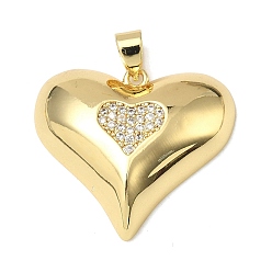 Настоящее золото 18K Подвески из латуни с микро-паве ко Дню святого Валентина, прозрачные циркониевые подвески, сердце прелести, без свинца и без кадмия, стойки покрытие, долговечный, реальный 18 k позолоченный, 27x30x7.5 мм, отверстие : 5.2x4.2 мм