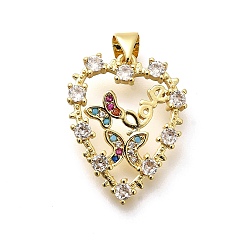 Настоящее золото 18K Стойка металлическая латунная микропрофилированная кубическая циркония подвески, долговечный, без свинца и без кадмия, бабочки прелести, реальный 18 k позолоченный, 23x17.5x3 мм, отверстие : 5 мм