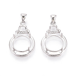 Платина 925 подвески из стерлингового серебра с микропаве из прозрачных кубических цирконий, оправы в виде кабошонов, тыква с круглым подносом, платина, лоток : 11 мм, 28x17.5x7 мм, отверстие : 5.5x3 мм
