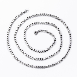 Stainless Steel Color Non-Tarnish 304 Stainless Steel Box Chain Necklaces, with Lobster Clasps and Extender Chains, Stainless Steel Color, 26.7 inch(68cm)