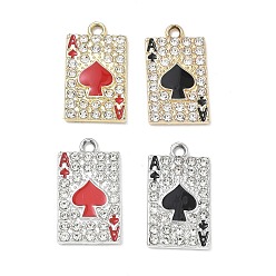 Mixed Color Alloy Rhinestone Pendants, with Enamel, Rectangle with Spades Charms, Mixed Color, 22.5x12.5x2mm, Hole: 2mm