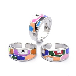 (52) Непрозрачная лаванда Кольцо с широким кругом с эмалевым геометрическим узором для девочек-подростков, Долговечное латунное кольцо с открытой манжетой для пальца, разноцветные, размер США 6 3/4 (17.1 мм)
