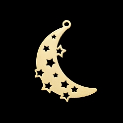 Golden 201 Stainless Steel Pendants, Laser Cut, Moon with Star, Golden, 26.5x20x1mm, Hole: 1.5mm
