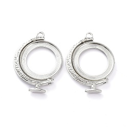 Platinum Alloy Open Back Bezel Pendants, Rotating Pendants, for DIY UV Resin, Epoxy Resin, Pressed Flower Jewelry, Terrestrial Globe, Platinum, 41x31x5mm, Hole: 2.5mm