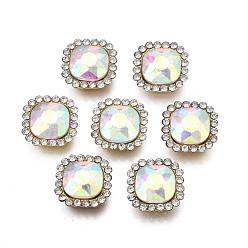 Хрусталь AB Шить на горный хрусталь, стекло горный хрусталь, с настройками железного зубца, с покрытием AB цвета, граненые, квадратный, хрусталь AB, 14x14x6.5 мм, отверстие : 1.5 мм