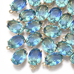 Разноцветный Стеклянные подвески, с латунной фурнитурой , граненые, овальные, золотые, красочный, 17x13.5x7 мм, отверстие : 1.5 мм