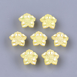 Yellow Opaque AS Plastic Shank Buttons, Pearlized, Flower, Yellow, 16.5x17x9mm, Hole: 3mm, about 1150pcs/500g