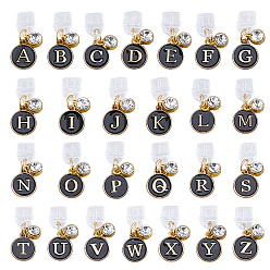 Черный 26шт пластиковые мобильные пылезащитные заглушки, Письмо ~ Z, с подвесками из эмали и сплава , чёрные, 27 мм, 26 шт / комплект