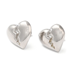 Platinum Rack Plating Brass Split Heart Stud Earrings, Platinum, 16x18mm