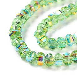 Light Green Transparent Electroplate Glass Beads Strands, AB Color, Faceted Lantern, Light Green, 6x4.5mm, Hole: 1.4mm, about 98pcs/strand, 17.72''(45cm)