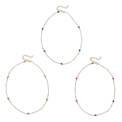 Золотой 3 шт. 3 цвета 304 Женские ожерелья-спутнички из нержавеющей стали, с бусинами-рондель из натурального окрашенного малайзийского нефрита, золотые, 15.51 дюйм (39.4 см), 1 шт / цвет