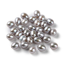 Dark Gray Dyed Natural Cultured Freshwater Pearl Beads, Half Drilled, Rice, Grade 5A, Dark Gray, 5.5~6x4~5mm, Hole: 0.8mm