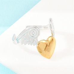 Сердце 304 открытые кольца манжеты из нержавеющей стали, золотые и нержавеющая сталь цвет, сердце, 18 мм, внутренний диаметр: 19 мм