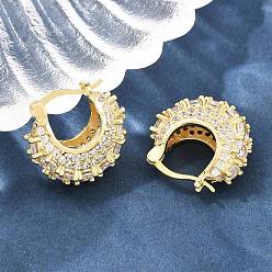 Настоящее золото 18K Латунные серьги-кольца из прозрачного кубического циркония, c-образный, без свинца и без кадмия, долговечный, стойки покрытие, реальный 18 k позолоченный, 18x19.5x7.5 мм