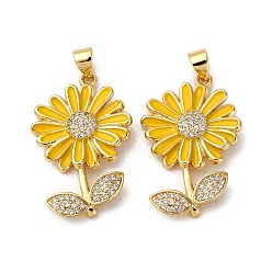 Настоящее золото 18K Латунные микро проложить кубического циркония подвески, цветок, с эмалью, без кадмия и без свинца, стойки покрытие, долговечный, реальный 18 k позолоченный, 29x18.5x3.5 мм, отверстие : 4x5 мм